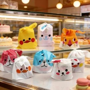 Food Grade Cute Animals Shaped Baby Food Candy Packaging Bags Drawstring Rabbit Ears Bread Packaging Plastic Bags