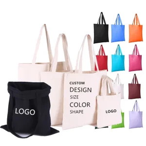 Free Stock Sample Plain Organic Shopping Custom Promotional Plain Portable Cotton Canvas Tote Bags with Custom Printed Logo