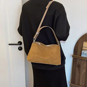 French Style Tan Camel Faux Suede Soft Silhouette Convertible 2-in-1 Adjustable Detachable Shoulder Strap Bag