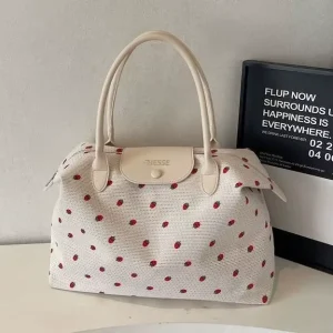 Fresh Polka Dot Women’s Lightweight Casual Tote Handbag Zip Closure Large Capacity Shoulder Strap for Commuting Everyday Use