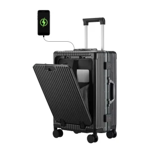 Front Open Aluminum Frame Suitcase Luggage with PC Electronic Texture TSA Lock Silent Spinner Wheels Custom Bag Carry on
