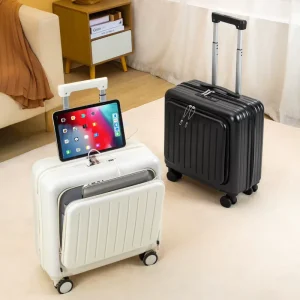 Front Opening ABS Spinner Luggage Small 18 Inch Cabin Case No Check In 20 Inch Multi function Trolley Case with Password Lock