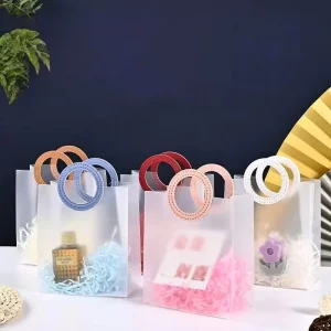 Frosted Transparent Candy Gift Bag PVC Custom Logo Shopping Tote Bag with PU Handle