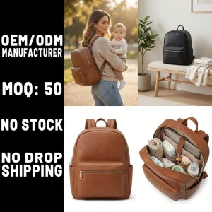 Full Customization Luxury Stylish Premium Vegan Leather Nappy Mummy Mommy Bag Diaper Backpack with Changing Mat OEM Manufacturer