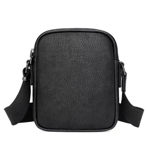 Full Grain Leather Men’s Crossbody Bag with Back Zipper Pocket for Mobile Phone Small Size Business Man Messenger Bag for Work