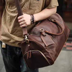 Full Grain Travel Duffel Bags for Men and Women Vintage Real Leather Overnight Weekend Sports Gym Duffel Bags