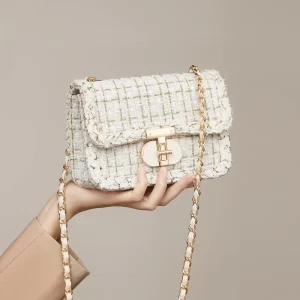 Gentle Light Luxury Fragrant Woolen Fabric Chain Crossbody Shoulder Bag Autumn Winter Fashion New Braided Buckle Zippered