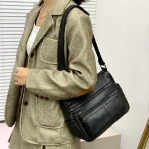 Genuine Leather Crossbody Bags for Women Pebbled Cowhide Handbag Multi-Pocket Shoulder Bag Versatile Lady Messenger Bag