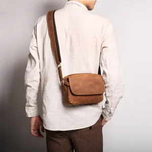 Genuine Leather Mens Messenger Bag Vintage Laptop Briefcase Large Satchel Shoulder Bag Office College Zipper Closure Customized