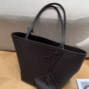Genuine Leather Tote Bag for Women Simple Style Large Capacity Shoulder Handbag Casual Daily Work Bag