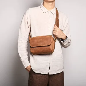 Genuine Leather Unisex Vintage Laptop Messenger Bag Large Satchel Shoulder Office College Bag Zipper Closure Customizable Design