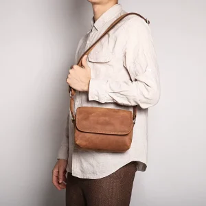 Genuine Leather Unisex Vintage Laptop Messenger Sling Bag with Polyester Lining Large Satchel Shoulder Office College Bag