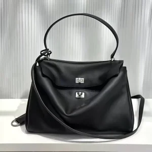 Genuine Leather Women’s Tote Bag With Gold & Silver Twist Lock Large Capacity Shoulder Underarm & Crossbody Handbag