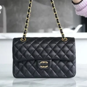 Genuine Sheepskin Caviar Leather Quilted Flap Bag Women Crossbody Shoulder Purse Square Shape Dainty Chain Clutch