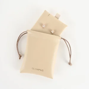 Gold Foil Logo PU Faux Leather Drawstring Jewelry Pouch With Inner Insert Luxury Beige Bag for Ring Earring Necklace Packaging