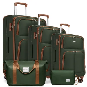 Green Trolley Bag Set 5-Piece Softside Luggage Sets with Quiet Wheel Duffel Bag Lightweight Luggage for Trip