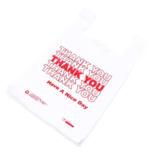 HDPE Gravure Printed Silk Screen White ‘Thank You’ Food Grade Recyclable Customizable T Shirt Bags Side Gusset Supermarket