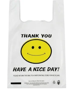 HDPE Heavy Duty Thank You Smile Food Grade Plastic Vest Bags Custom Logo Silk Screen Printing for Supermarket Takeaway Packaging