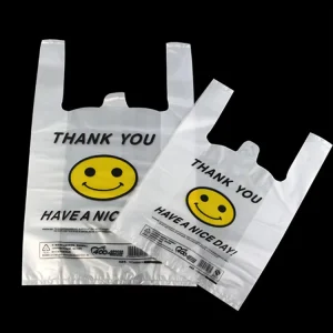 HDPE Plastic Smile Face T Shirt Shopping Bag Vest PE Supermarket Exhibition Restaurant Market Take Away Carrying Gravure Printed