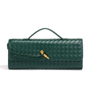 Hand Woven PU Leather Women Evening Bag Waterproof Button Closure Fashion One Shoulder Accordion Crossbody Clutch Bag