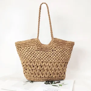 Hand Woven Shoulder Bag Large Capacity Beach Bags Mesh Shoulder Bag Openwork Beach Bag Handmade Crochet Tote Bags for Ladies
