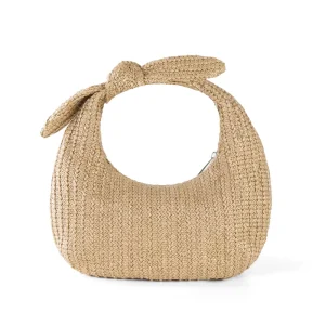 Handbag Ladies Women Summer Holiday Style Bow Straw Tote Bag Crescent Clutch Bag