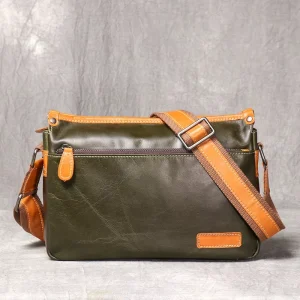 Handcrafted Single Shoulder and Crossbody Genuine Cowhide Leather Messenger Bag Casual Fashionable Message Bag