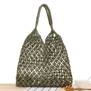 Handmade Cotton Japan Style Vintage Two Handle Woven Eco Friendly Shoulder Bag for Women Travel Beach Shopping