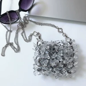 Handmade Custom Wedding Clutch Mini Acrylic Crystal Glass Chain Open Beaded Messenger Bag Transparent Phone Compartment