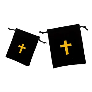 Handmade Rectangular Drawstring Pouch for Jewelry Cross Rosary Bag Customizable logo Accessory Packaging