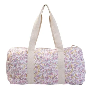 Handmade Spring Flowers Quilted Weekend Bag Floral Print Organic Cotton Duffel Bag with 3 Pockets