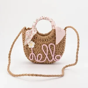 Handmade Summer Flower Letters Rattan Grass Bag Papyrus Beach Tote Bag Anti theft Feature Women’s Tote Bag