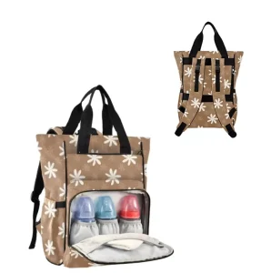 Hawaii Diaper Backpack Brown Tiare Flower Print Custom Design Baby Bags Women Waterproof Travel Diaper Backpack for Mom
