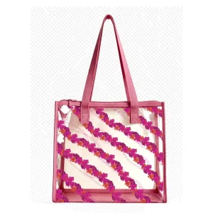 Hawaiian Fashion Tote Handbag Personalized Customization Mokihana Lei Craft Pattern Print on Demand Clear PVC Bag for Women