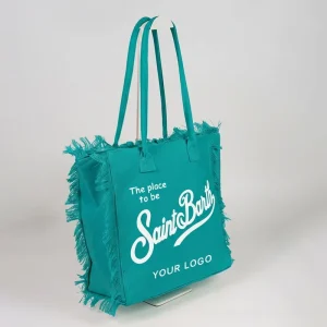 Heavy Duty Custom Logo Canvas Tote Bag With Frayed Edge Fringe Trim Oversize Capacity Beach Handbag For Summer Trips Grocery Run
