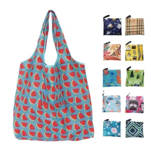 Heavy Duty Expandable Folding Tote Bag Large Reusable 190T Polyester Foldable Grocery Shopping Bag