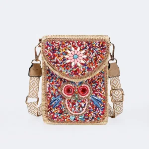 High Aesthetic Bohemian Summer Woven Straw Bag Fashion Floral Ladies Crossbody Shoulder Phone Purse