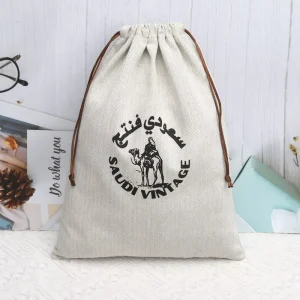 High End Herringbone Drawstring Dust Gift Bag Large Reusable Custom Logo Printed Cotton Twill Shoe Handbag Packing Bags