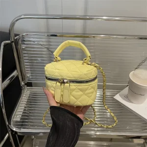 High End Women’s Small Bucket Bag Expansive Texture Crossbody Single Strap Cosmetic Chain Box Zip Closure Fashionable Autumn