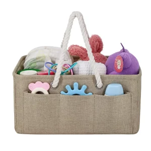 High Quality Canvas Baby Diaper Caddy Bag with Detachable Divider Mummy Nappy Storage Basket