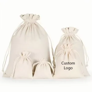 High Quality Custom Logo Organic Cotton Muslin Double Shopping Storage Canvas Drawstring Pouch Dust Bag