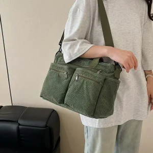 High Quality Customized Travel Outdoor Fashion Large Capacity Multi Pocket Zipper Two Shoulder Corduroy Portable Tote