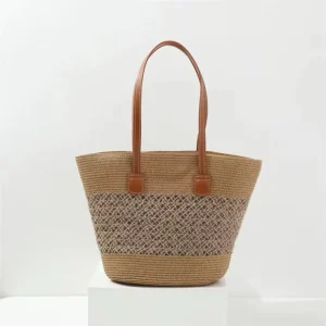 High Quality Fashion Women’s Bag and Hat Set with Two Straps Large Capacity Summer Beach Travel Straw Bag