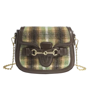 High Quality Lady Single Strap Crossbody Bag Chain Zipper Closure Saddle Shopping Jacquard Pattern