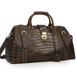 High Quality Luxury Design Brown Genuine Leather Bag Men Embossed Travel Bag Real Leather Luggage Bag