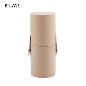 High Quality Pink Color Big Size Makeup Pouch Luxury PU Leather Custom Logo Makeup Brush Cylinder