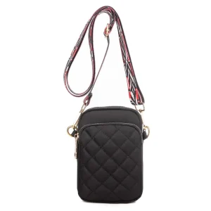 High Quality Quilted Cross Body Bag for Mobile Phone with Wide Strap Camera Mini Cross Body Bag