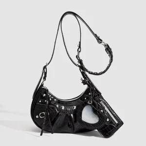 High Quality Vegan Leather Shoulder Bag Women Fashionable Crocodile Effect Crossbody Bag with Mirror