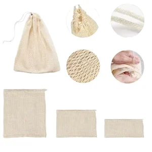 High Quality Vintage Cotton Mesh Bag Reusable Washable Zero Waste Biodegradable Food Storage Bag