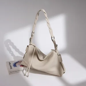 High Quality Vintage Fashion Top Grain Leather Ladies Shoulder Handbag Two Zip Closure Polyester for Daily Life